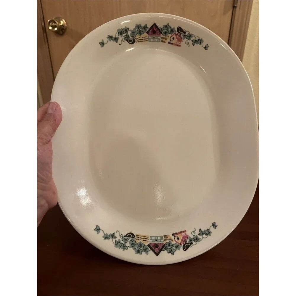 Corelle Garden Home 12 In Platter Birdhouses Serving Plate. Good Pre Owned Cond!